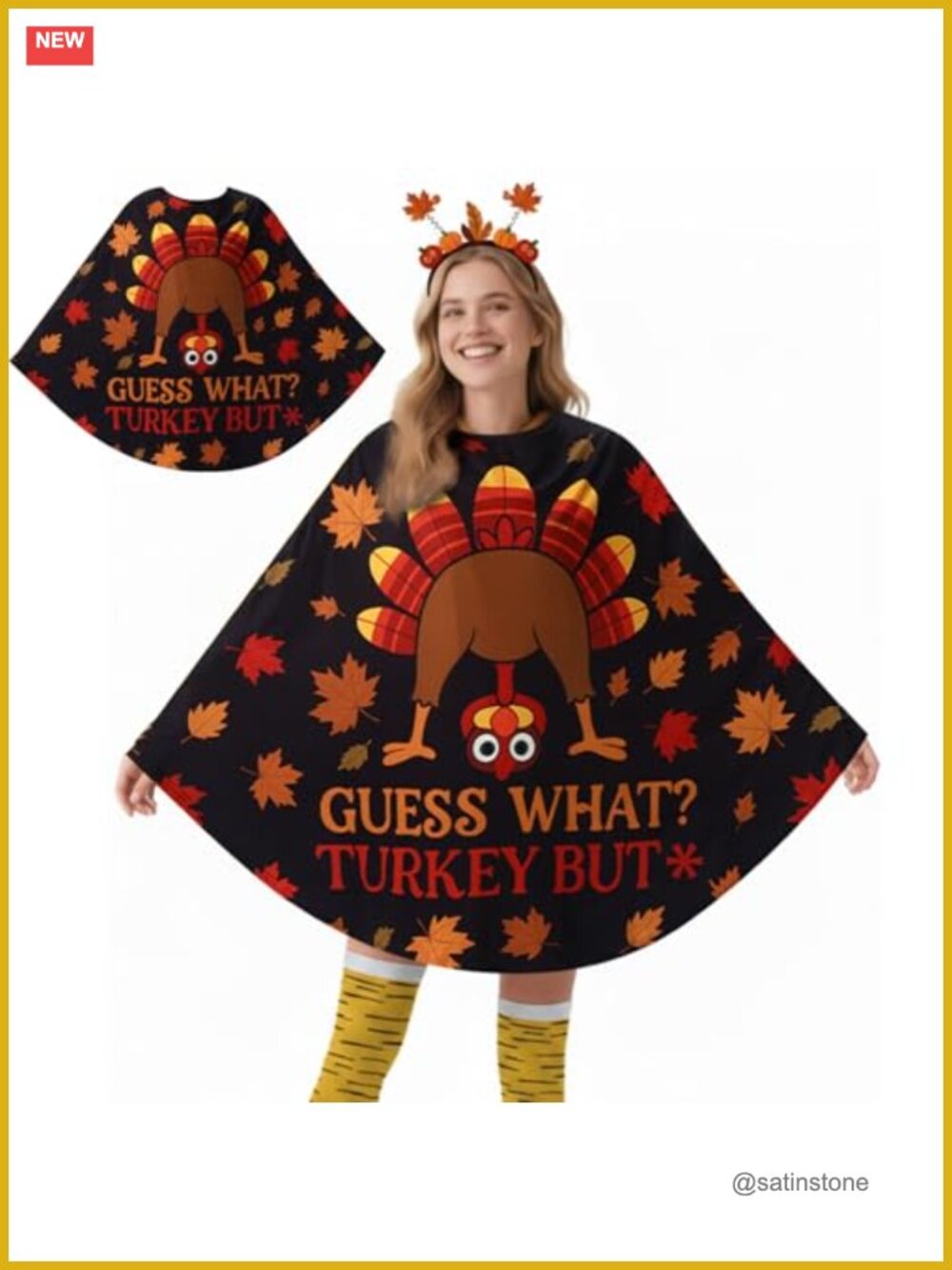 Thanksgiving Turkey Poncho Costume Polyester One Size Relaxed Fit
